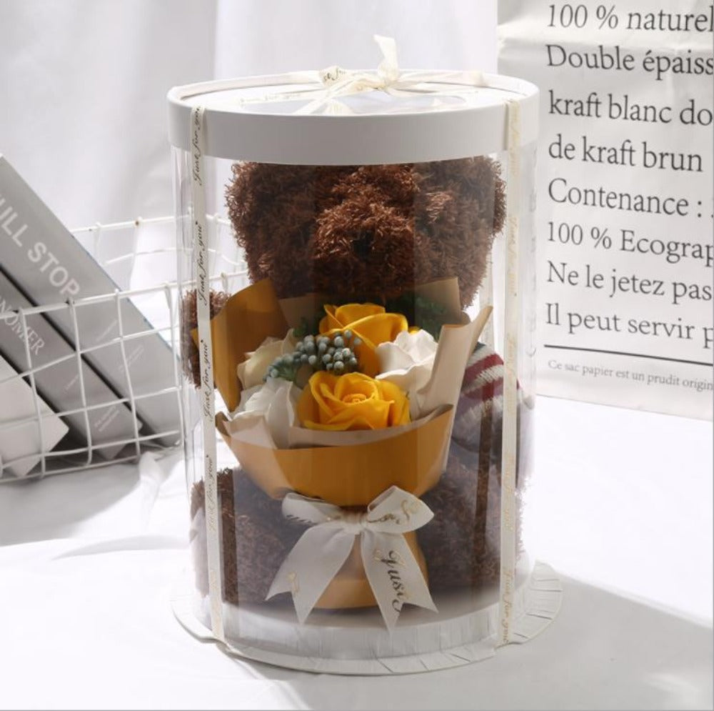 Teddy Bear Plush Rose Bouquet Enchanted Flower Soap (4 Designs) with box