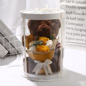 Teddy Bear Plush Rose Bouquet Enchanted Flower Soap (4 Designs) with box