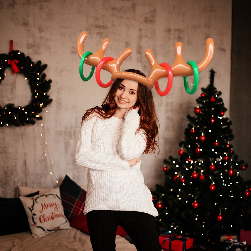 Inflatable Game Toss Ring Reindeer Antler Hat