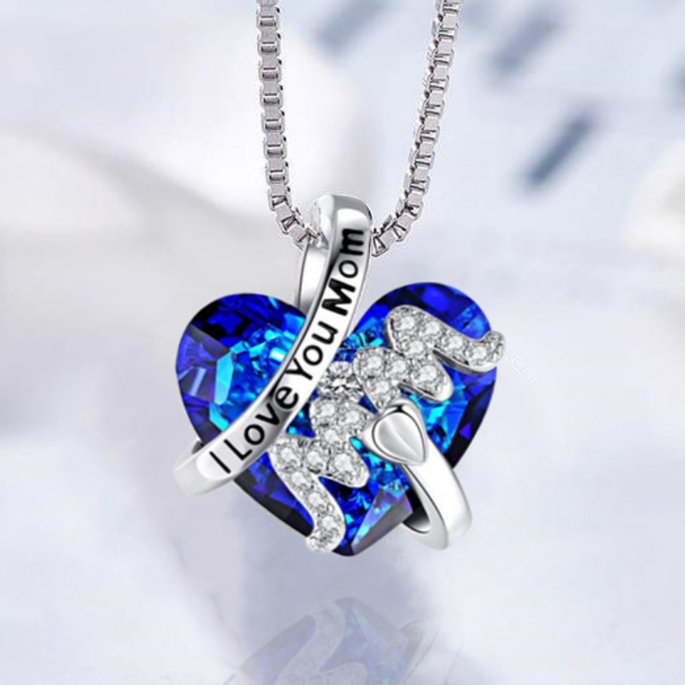 Crystal Heart "I love you Mom" Pendant Necklace (2 Colors)