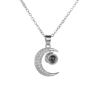 "I Love You" Forever (Crescent Moon) 100 Language Micro Projection Necklace