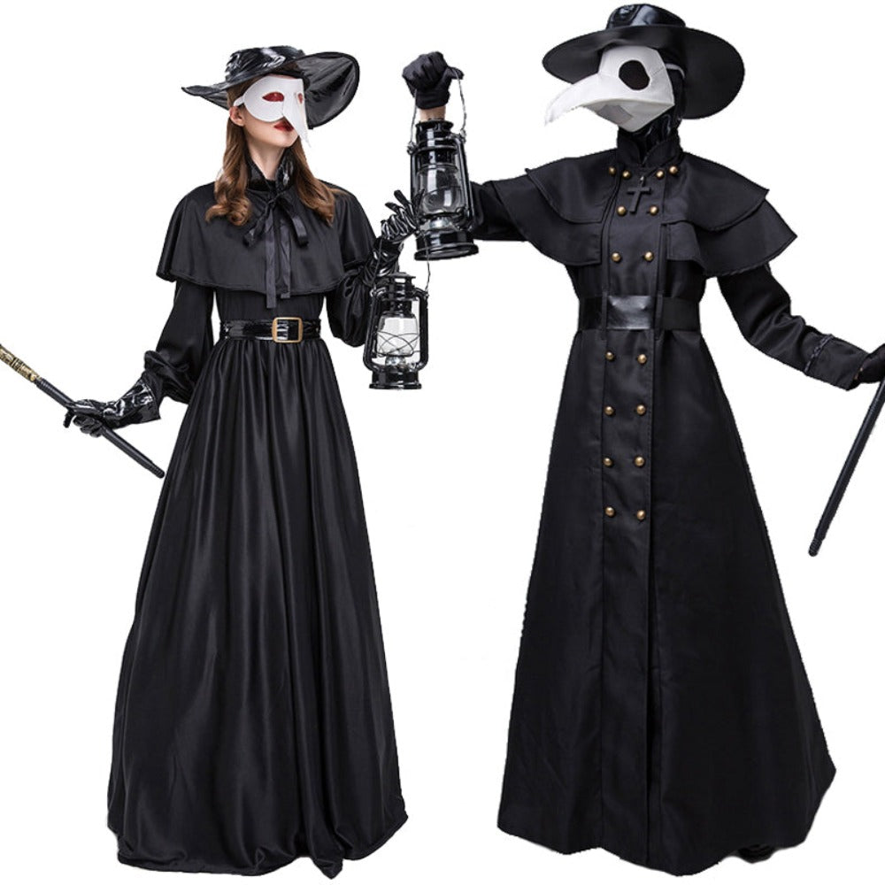 Plague Doctor Robe Couple Dress Costumes Set (Man & Woman) S-4XL