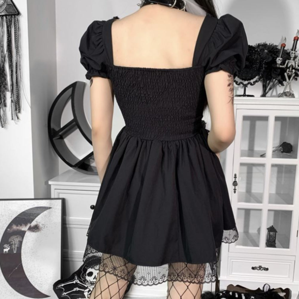 Gothic Lace Puff Sleeves Mini Dress (2 Styles & 2 Colors) S-L