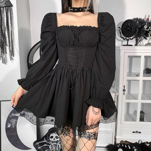 Gothic Lace Puff Sleeves Dress (2 Styles & 2 Colors) S-L