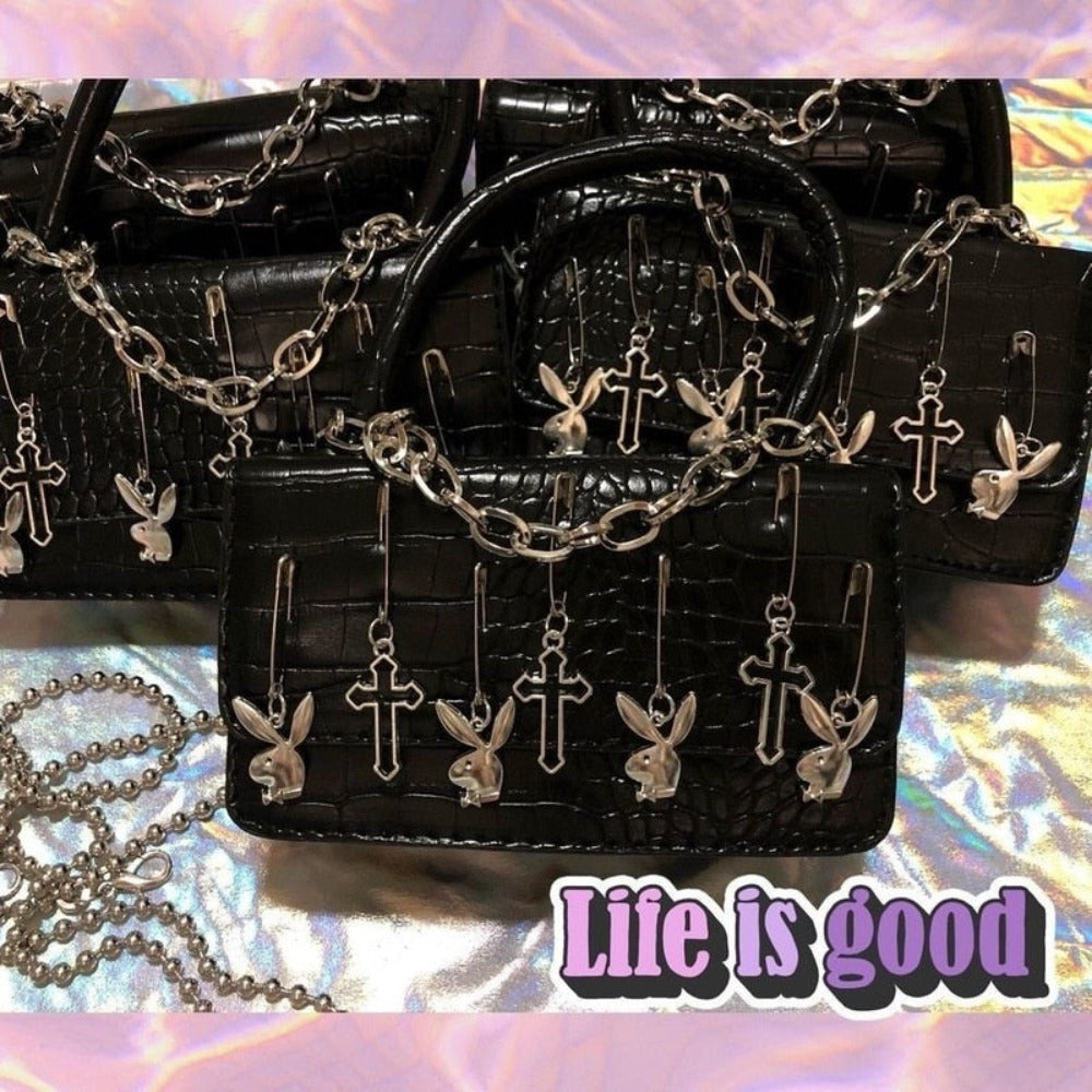 Gothic Rabbit Pin Holy Cross Chain Purse Chunky Bag