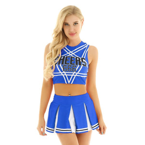 Cheerleader Crop Top Skirt Lingerie Costume Set (6 Colors) S-2XL