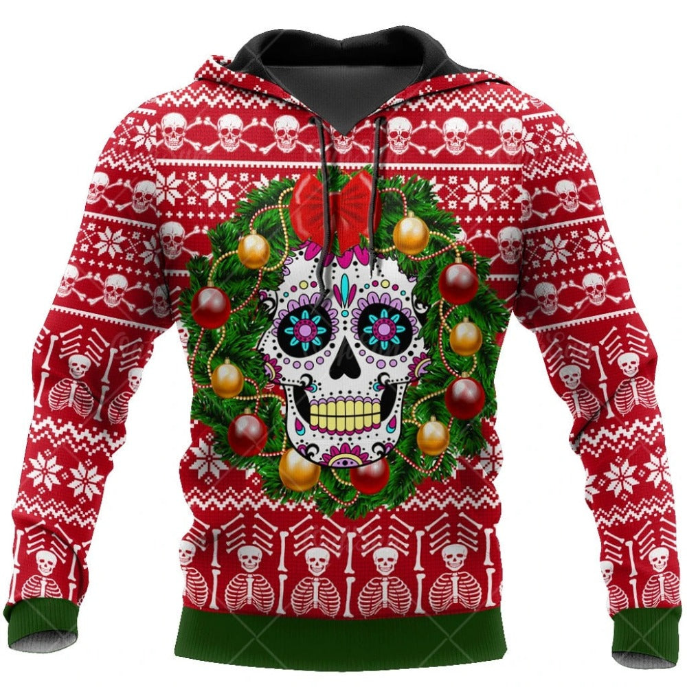 Merry Christmas Skull Printed Hooded Sweater (16 Styles) XS-4XL