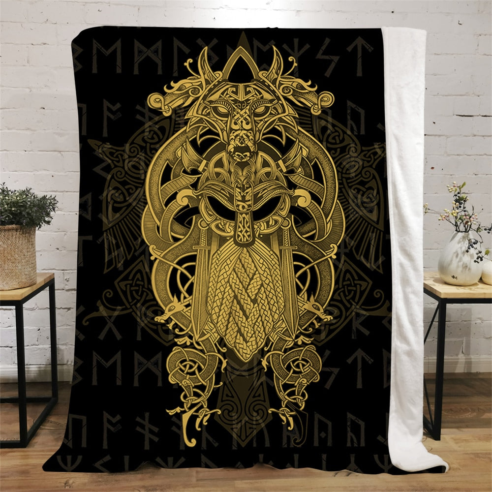 3D Viking Rune Compass Raven Valhalla Throw Blanket (18 Style) 4 Sizes