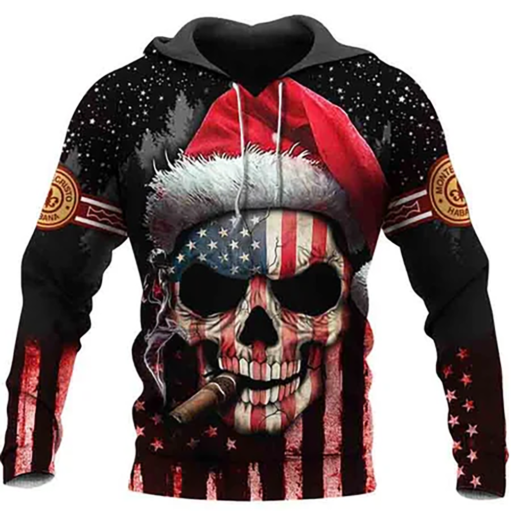 Merry Christmas Skull Printed Hooded Sweater (16 Styles) XS-4XL