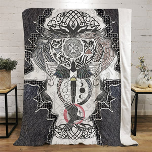 3D Viking Rune Compass Raven Valhalla Throw Blanket (18 Style) 4 Sizes