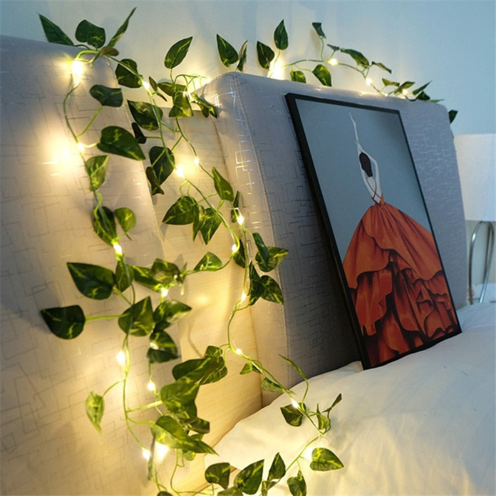 LED Green Leaf flower String Vine Fairy Lights