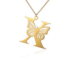 Personalized Initial Letter Butterfly Pendant Necklace (2 Colors) A-Z