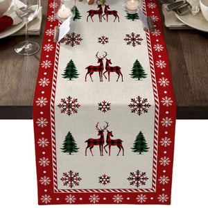 Tree Elk Snowflake Plaid Table Runner Christmas Décor (6 Design) 150CM-200CM