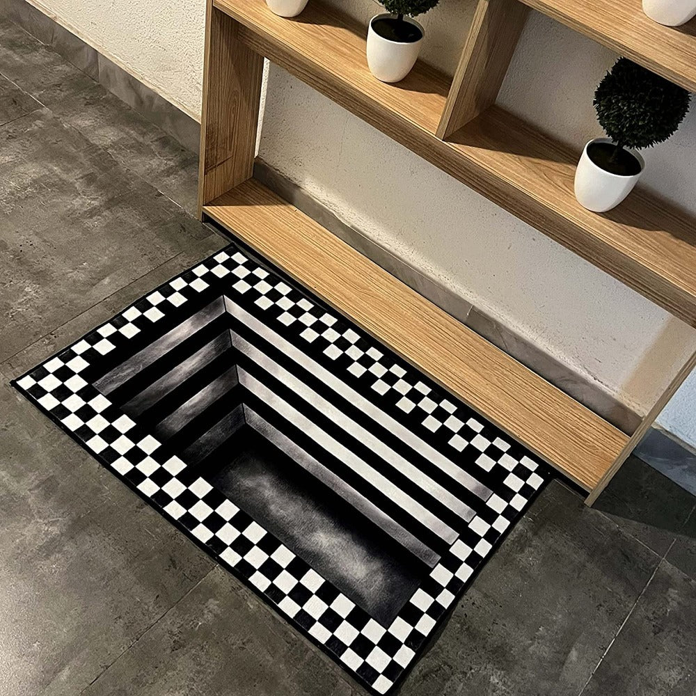 3D Vortex Square Checkerboard Rug Optical Illusion