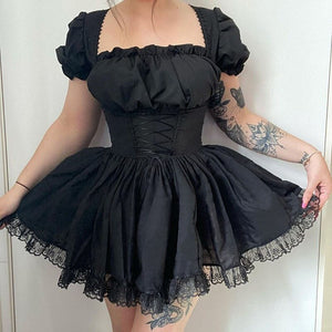 Gothic Lace Puff Sleeves Dress (2 Styles & 2 Colors) S-L
