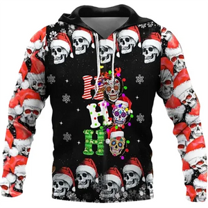 Merry Christmas Skull Printed Hooded Sweater (16 Styles) XS-4XL