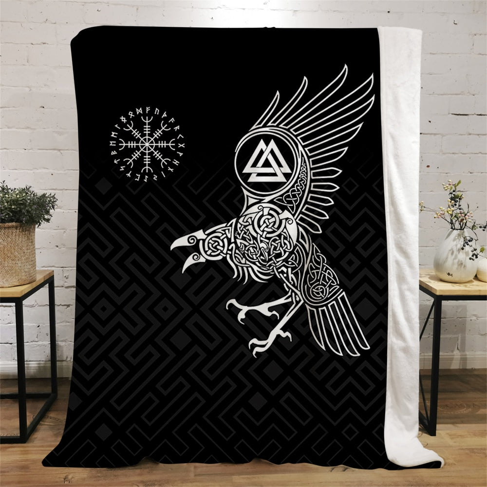 3D Viking Rune Compass Raven Valhalla Throw Blanket (18 Style) 4 Sizes