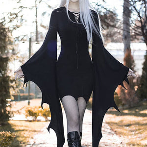 Gothic High Waist Bat Long Sleeve Dress (2 Styles) S-L