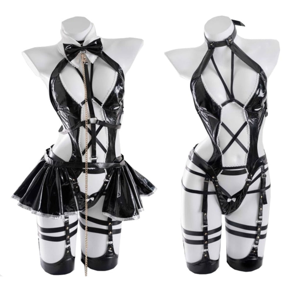 Backless Maid Uniform Bodysuit Lingerie Set Costume (One Size Fits Most)