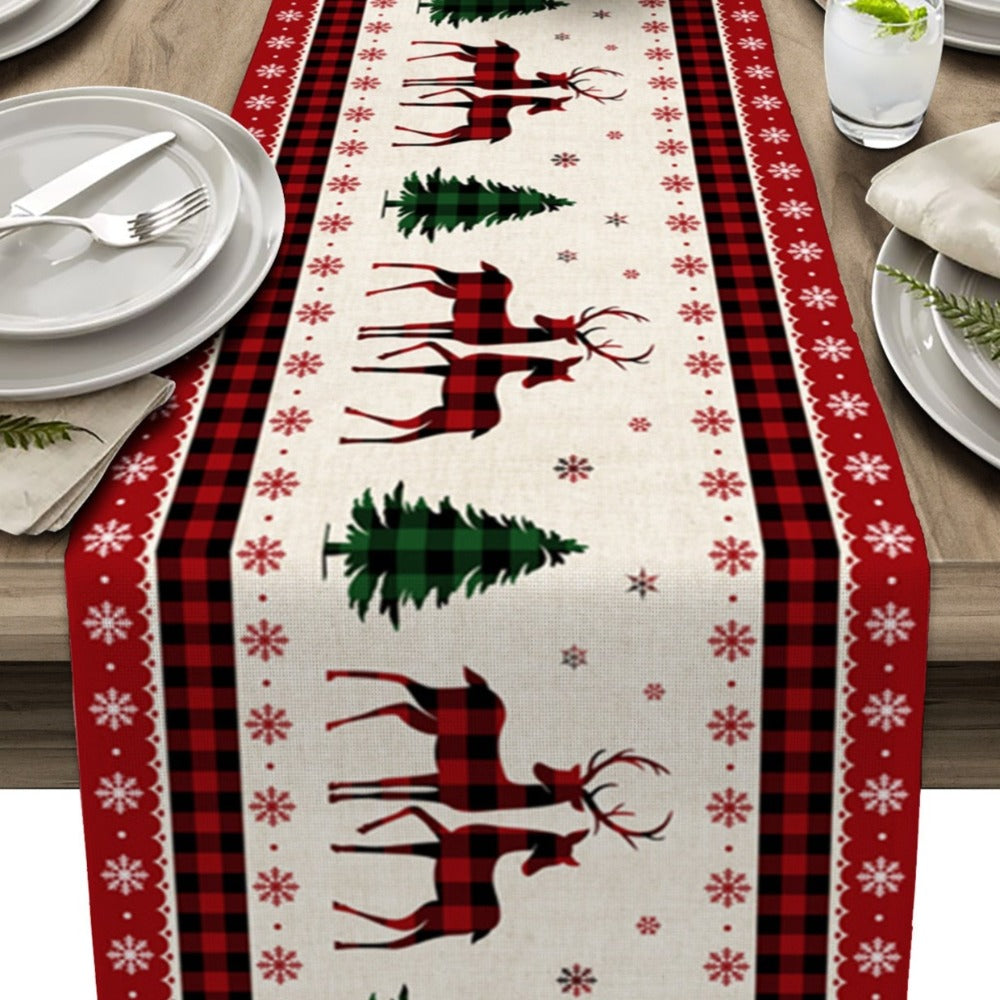 Tree Elk Snowflake Plaid Table Runner Christmas Décor (6 Design) 150CM-200CM