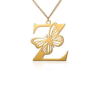 Personalized Initial Letter Butterfly Pendant Necklace (2 Colors) A-Z