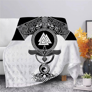 3D Viking Rune Compass Raven Valhalla Throw Blanket (18 Style) 4 Sizes