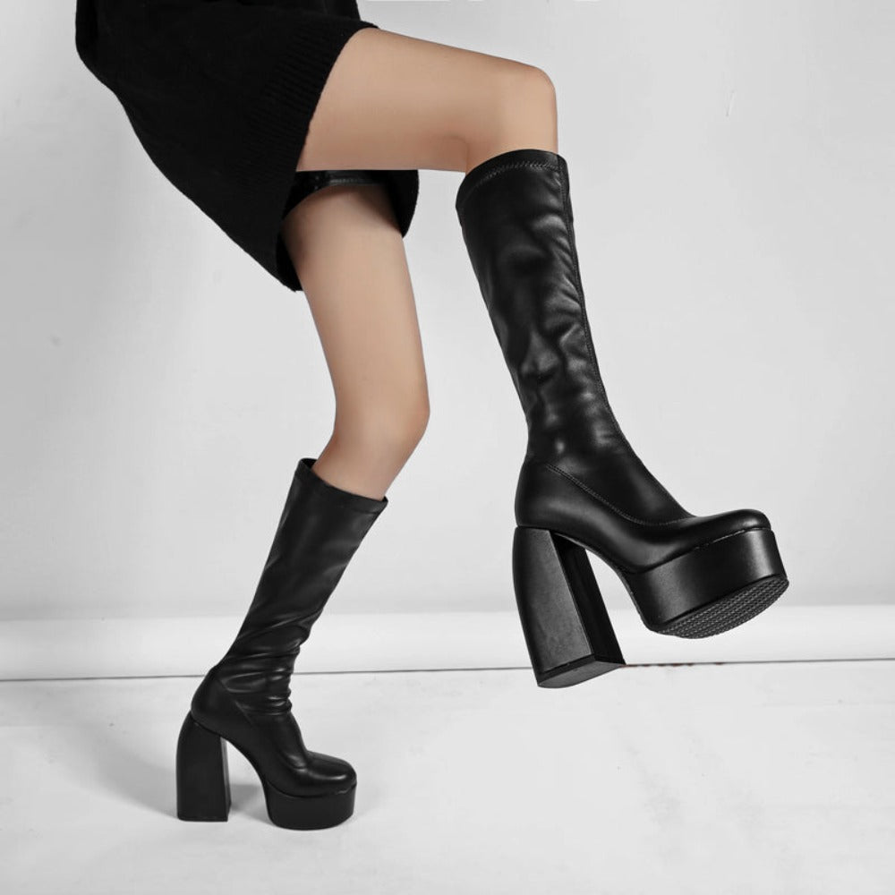 Knee High Heel Platform Boots (4 Colors) Size 3-14