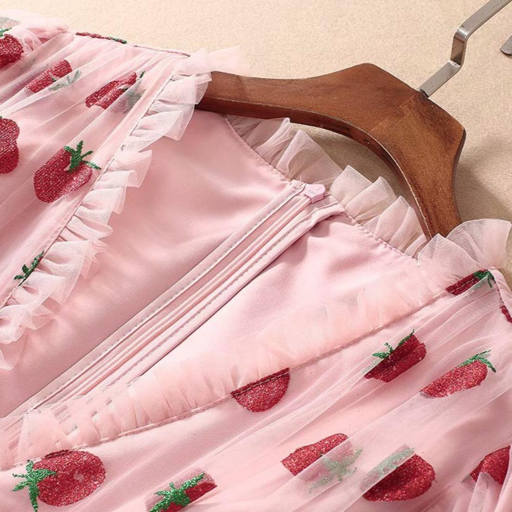 Strawberry Dress V-Neck Puff Sleeve (4 Colors & 11 Designs) S-5XL