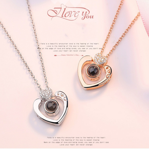 "I Love You" Forever (Double Heart) 100 Language Micro Projection Necklace