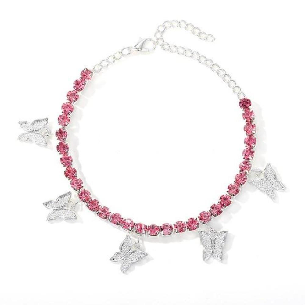 Iced Butterfly Pendant Anklet (12 Variants) 3 Colors Cubic Zirconia