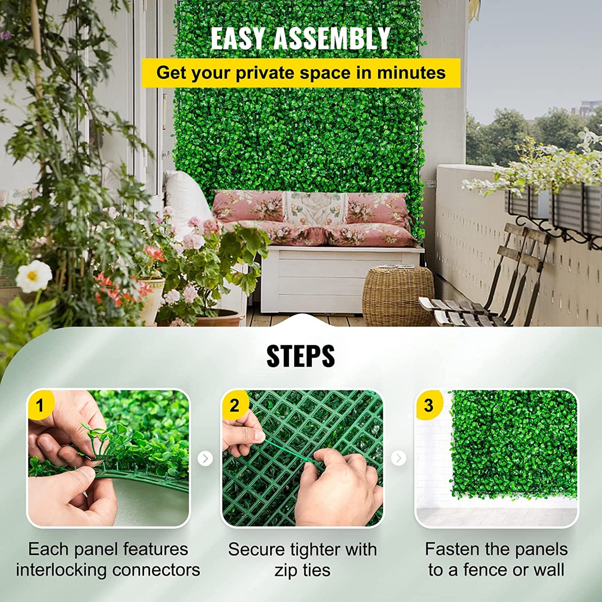 Faux Garden Boxwood Hedge Wall Panels (3 Sizes) 6-48PCS
