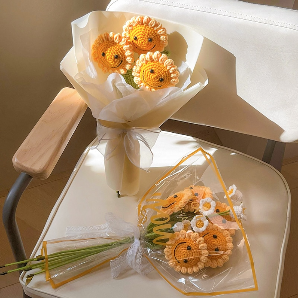 Knitted Sunflower Leaves Crochet Flowers (27 Style)