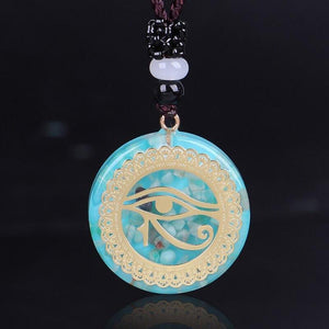 Orgonite Horus Eye of Ra Pendant Amazonite Necklace