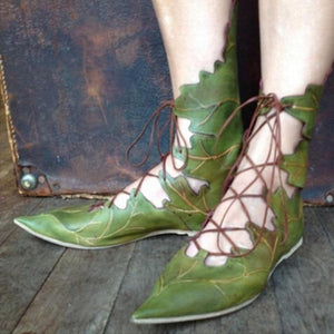 Magical Leaf Shoes Renaissance Elf Fairy Boots Lace Up (2 Colors)