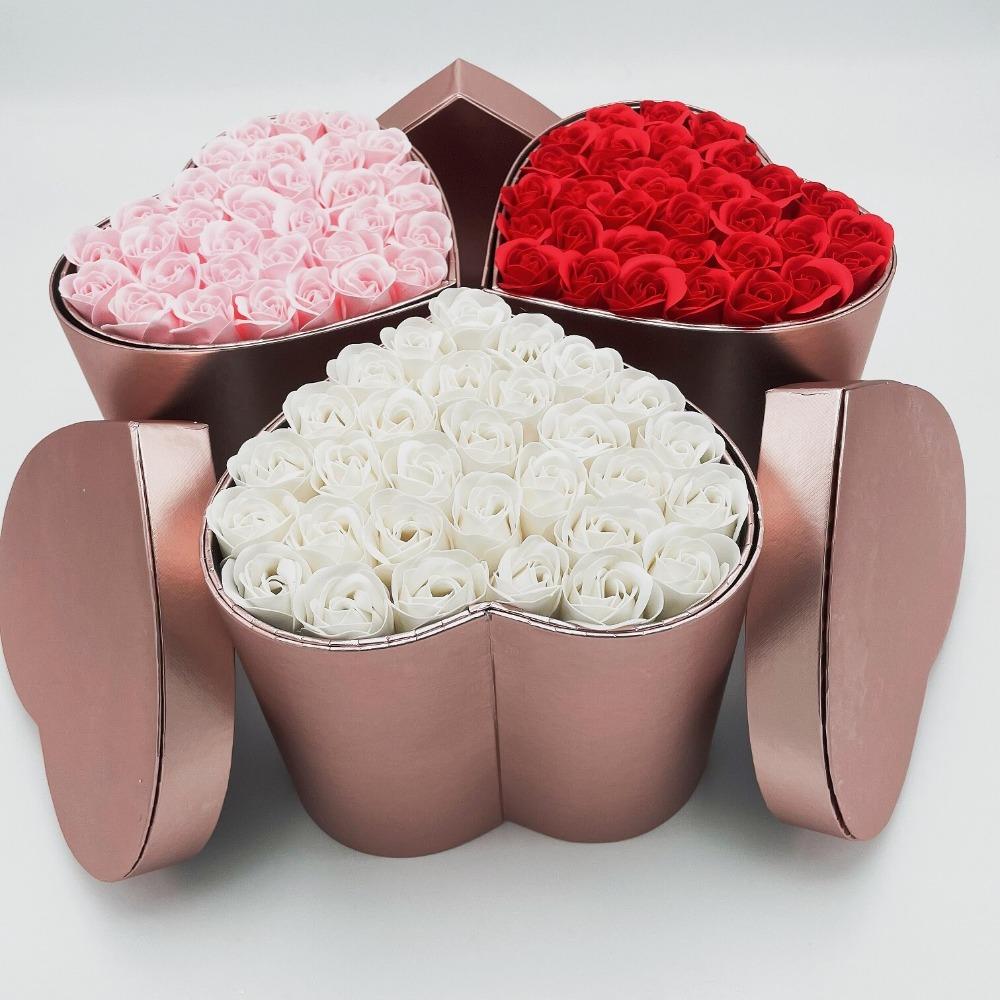 Heart Rose Bouquet Double Layer Gift Box Immortal Enchanted Soap Flower (7 Colors)