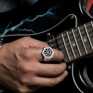 Viking Totem Odin Nordic Runic Compass Stainless Ring for Men (7 Sizes)
