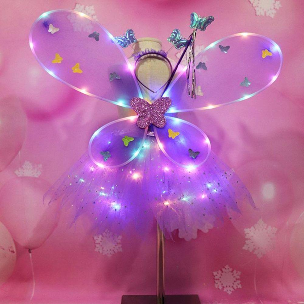 LED Luminous Kids Fairy Butterfly Wings Costume Set (7 Colors)