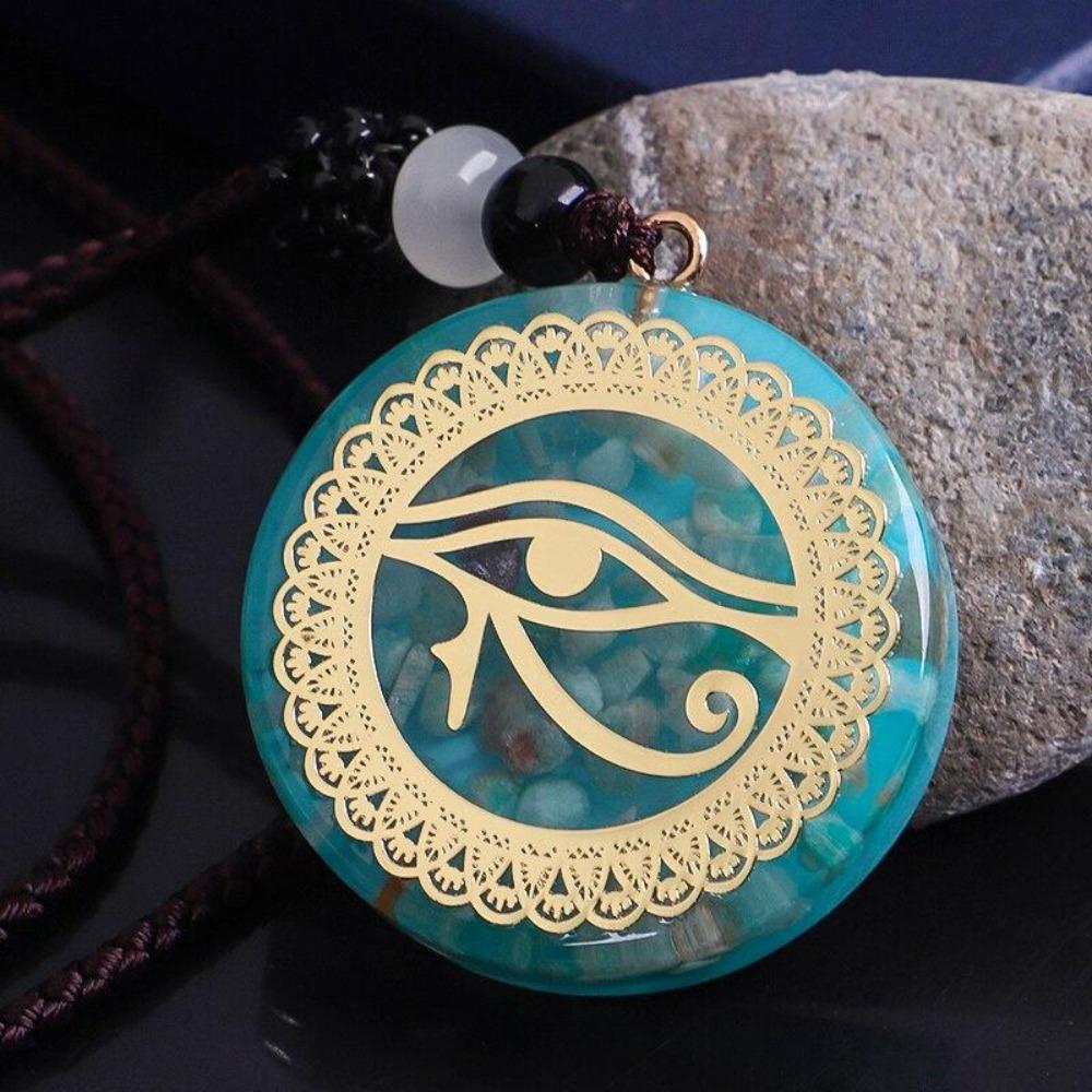 Orgonite Horus Eye of Ra Pendant Amazonite Necklace
