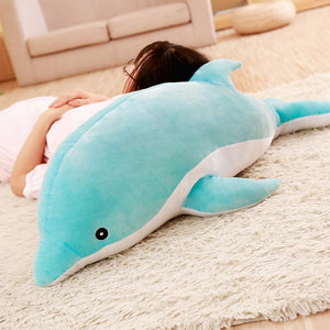 Dolphin Pillow Plush 3D Stuffed Animal (5 Sizes) Pink, Blue or Grey