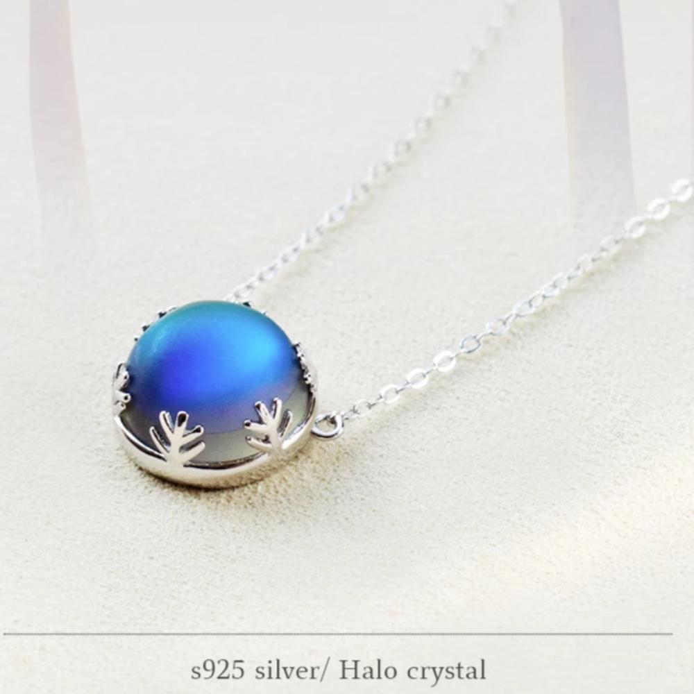 Aurora Borealis Halo Crystal Necklace 925 Sterling Silver (2 Variants)