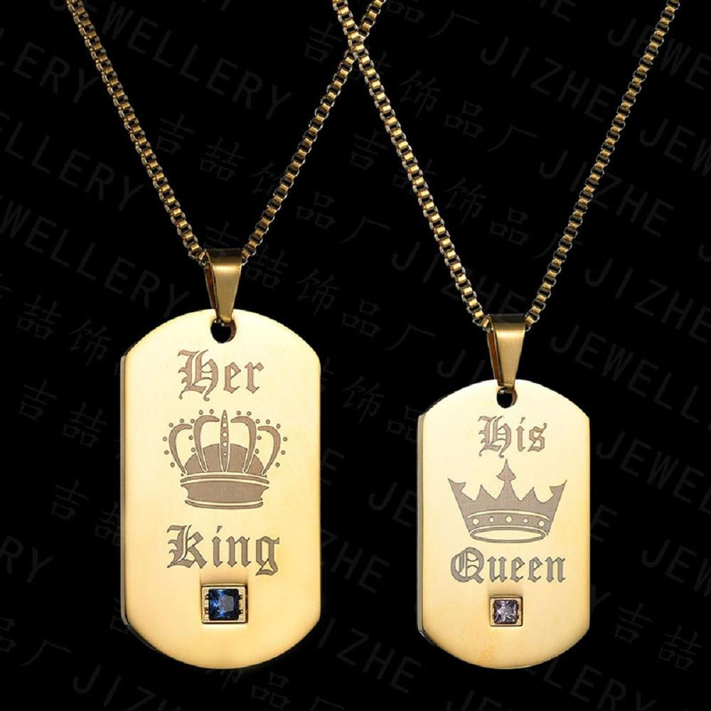 King & Queen His & Hers Couple Dog Tags (4 Styles) Black or Gold