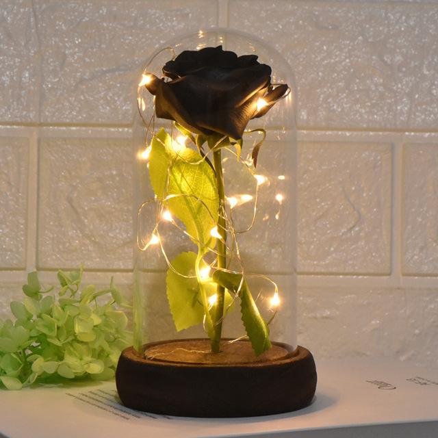 Black, White or Red Enchanted Rose LED Glass Display