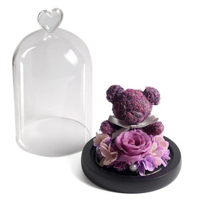 Immortal Preserved Rose Teddy Bear Glass LED Display (4 Colors)