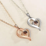"I Love You" Forever (Slant Heart) 100 Language Micro Projection Necklace (Gold or Silver)