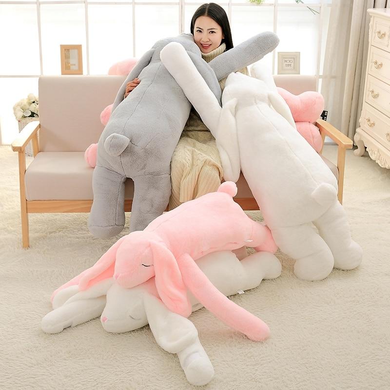 XL Sleepy Bunny Rabbit Hugging Pillow Plush 3D Stuffed Animal (3 Colors) 90 or 110cm