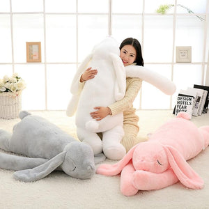 XL Sleepy Bunny Rabbit Hugging Pillow Plush 3D Stuffed Animal (3 Colors) 90 or 110cm