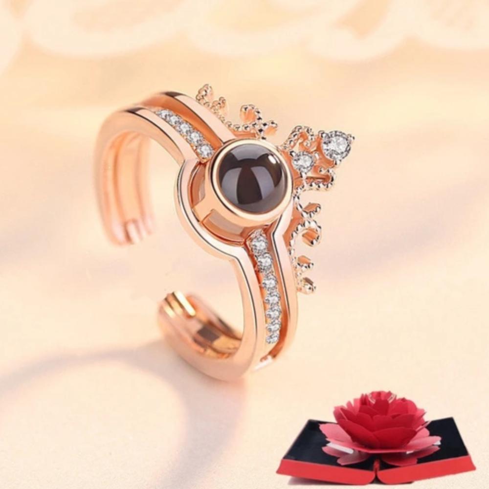 "I Love You" Forever 100 Language Micro Projection Ring Gift Card Optional Ring
