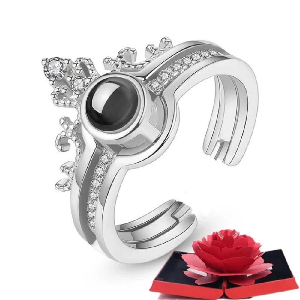 "I Love You" Forever 100 Language Micro Projection Ring Gift Card Optional Ring