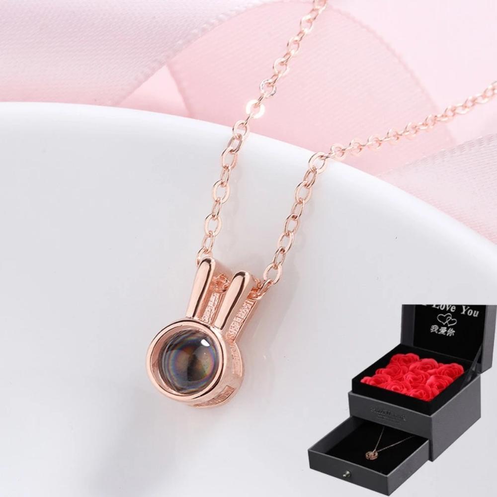 "I Love You" Sterling Silver 100 Language Micro Projection Necklace With Optional Rose Box