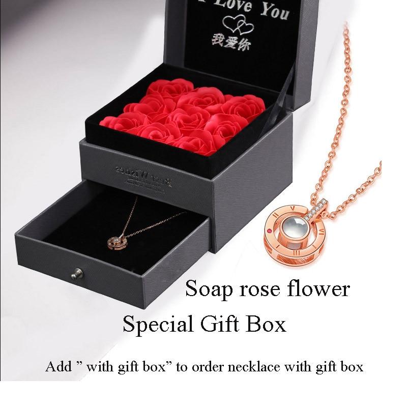 "I Love You" Sterling Silver 100 Language Micro Projection Necklace With Optional Rose Box